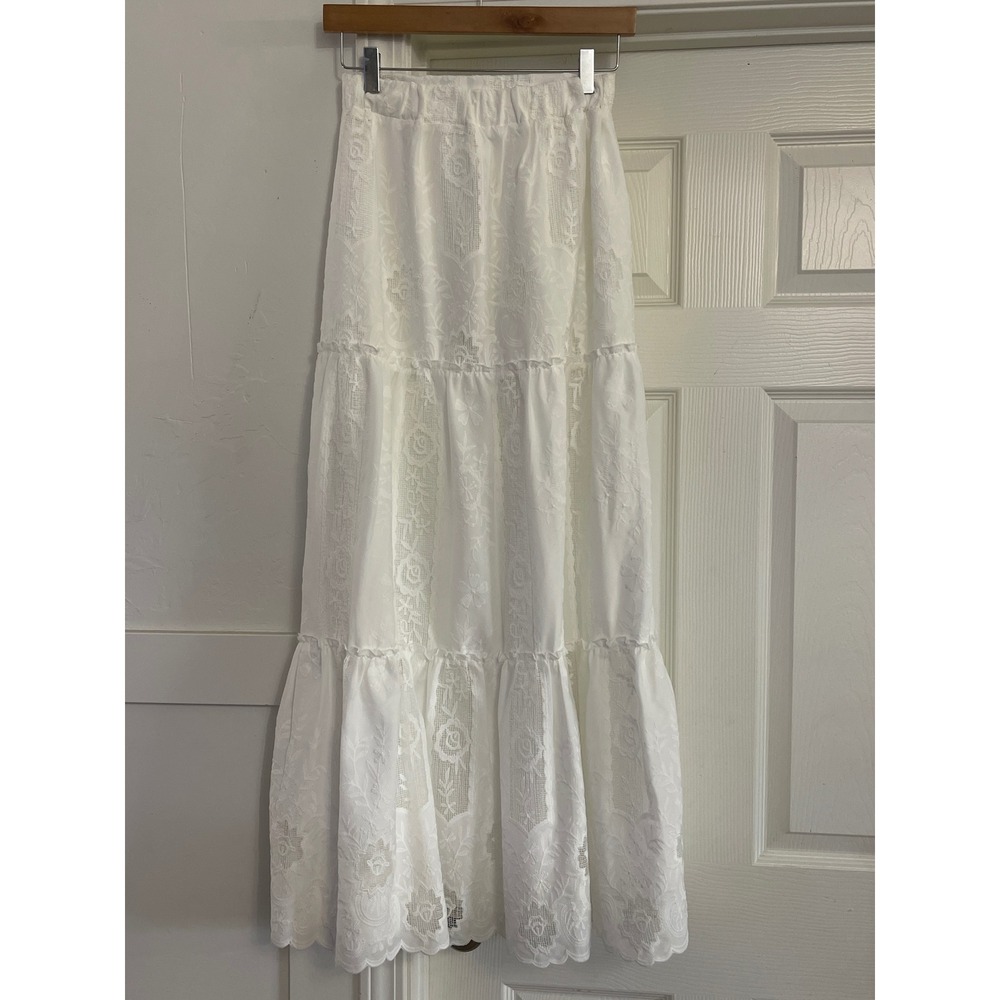 Altar'd State White Floral Lace Tiered Maxi Skirt XXS NWT concert Festival Boho - Picture 2 of 8